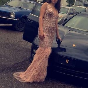 Champagne colored prom dress,
